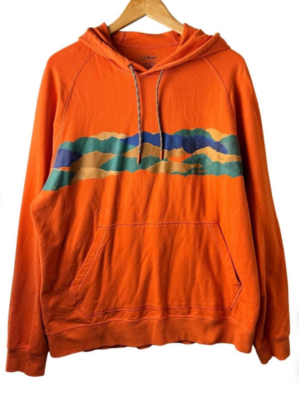 L.L. BEAN Orange Hoodie with Mountain Graphic
